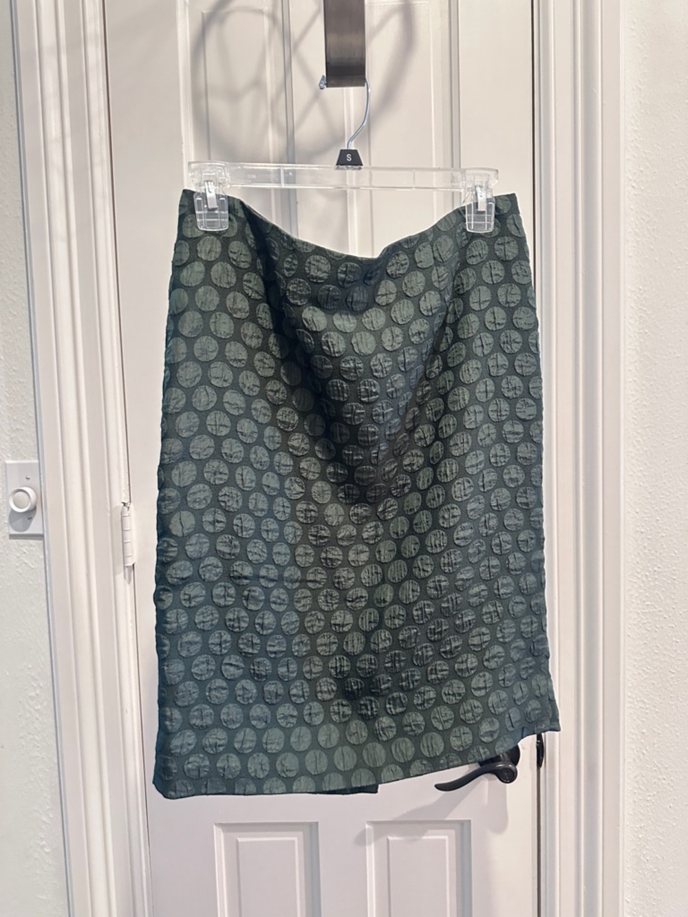 Maeve Dark Green Circle-Textured Pencil Skirt
